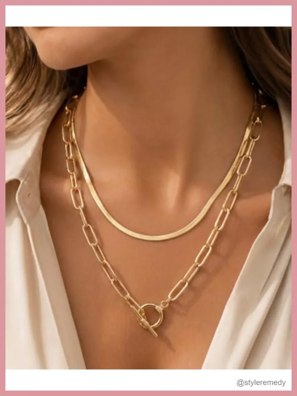 Layered Necklace Set with Herringbone, Rope & Toggle Chains